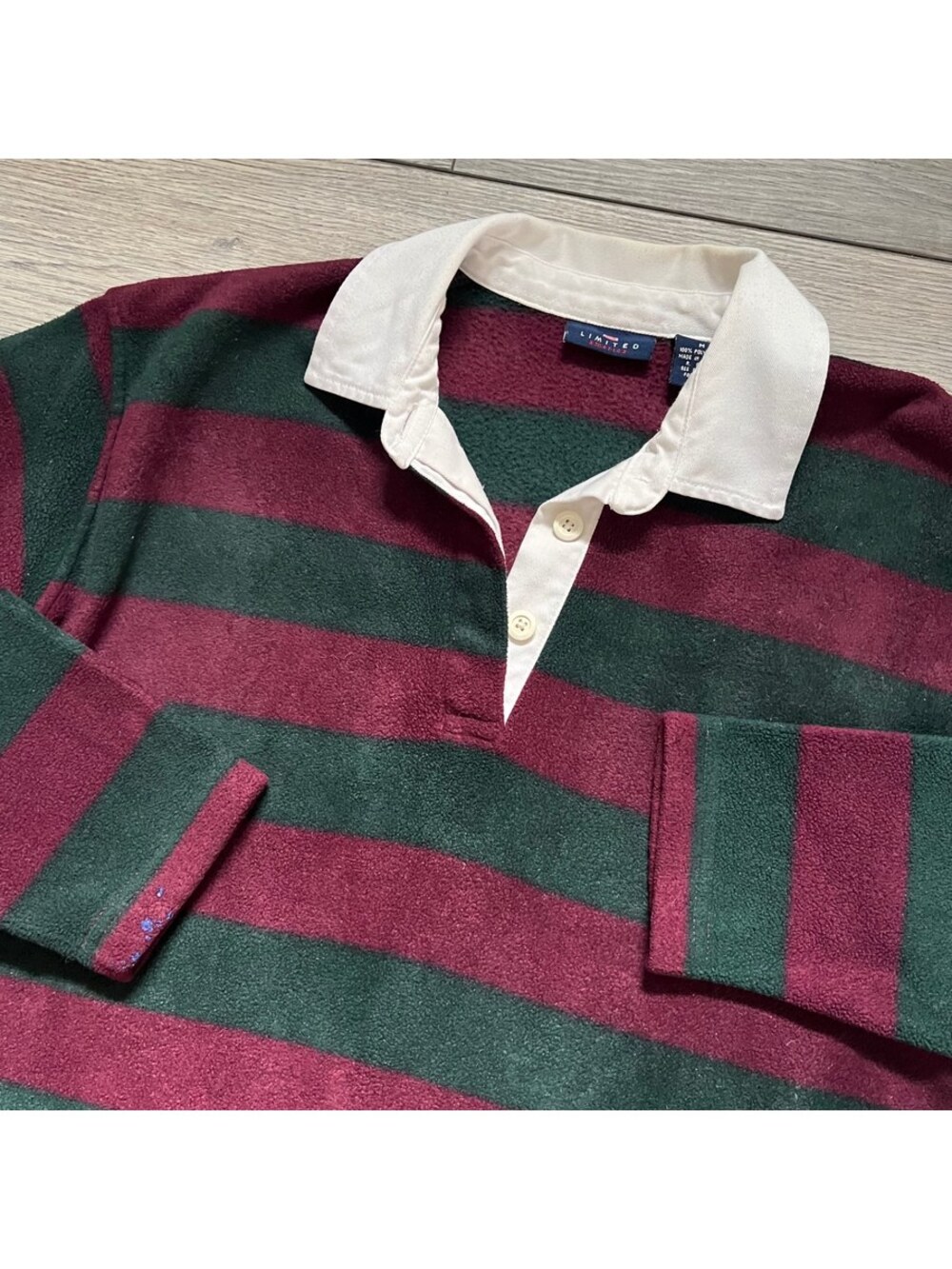 Vintage Limited Men's M Rugby Polo Fleece Polyester Shirt Striped Long Sleeve